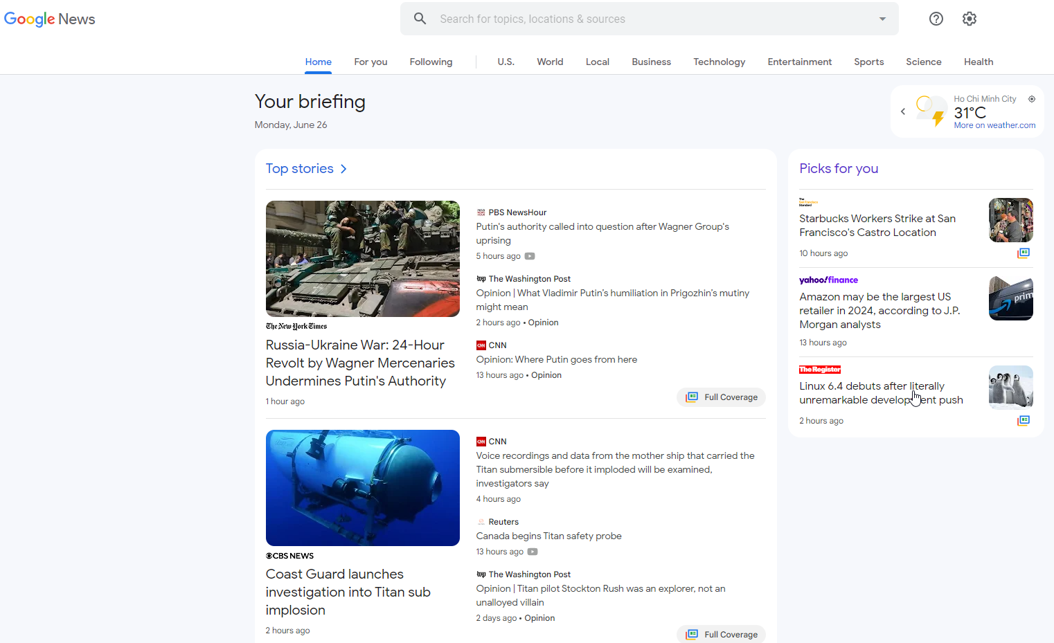Google News bản Desktop