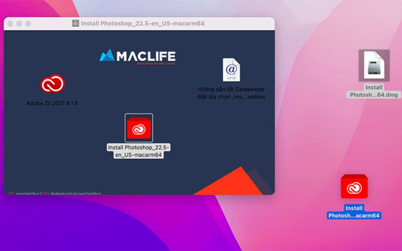 Bạn sao chép File cài đặt Install Photoshop_22.5 (màu đỏ) vào màn hình Desktop