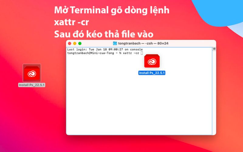 gõ vào lệnh sau: xattr -cr