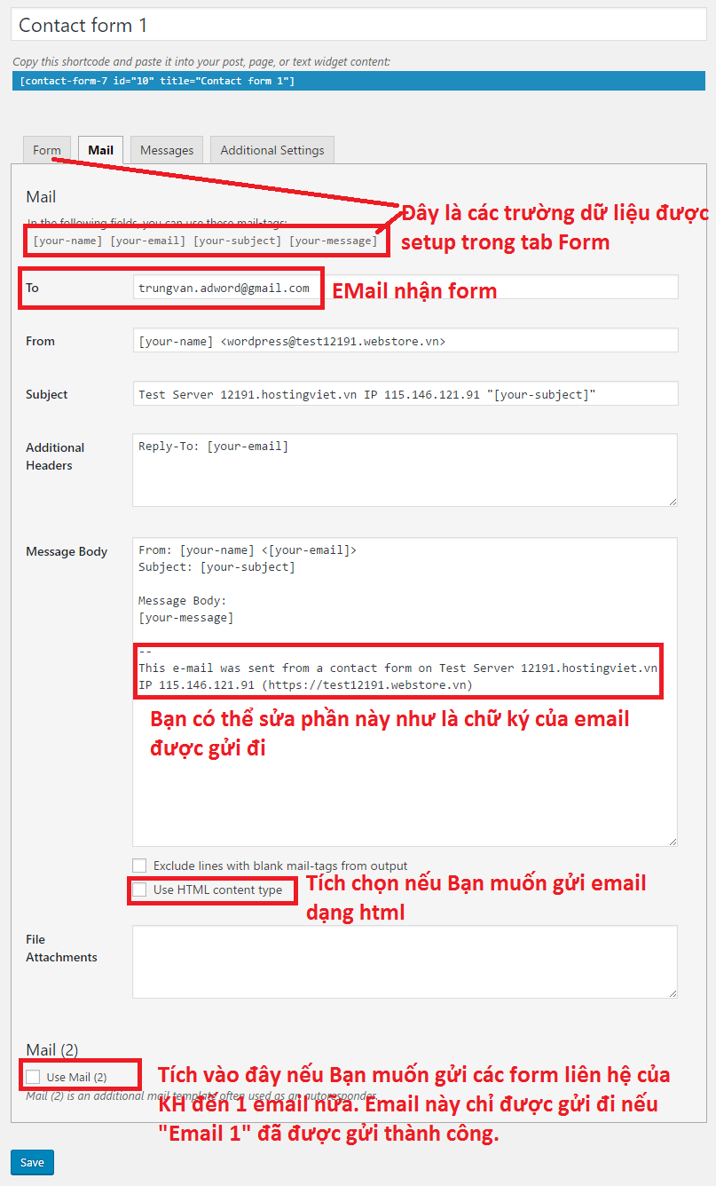 Cách sửa đổi các cài đặt Plugin Contact Form 7