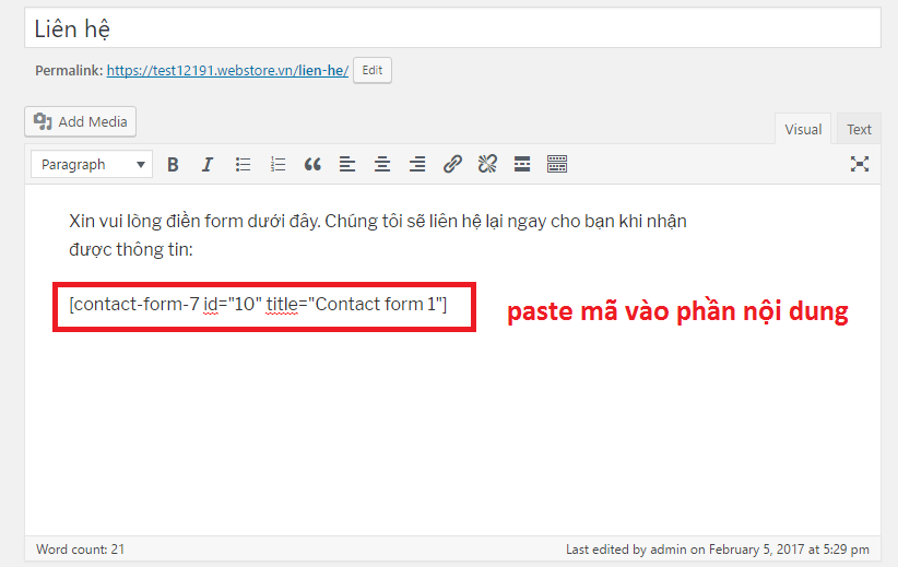 Gắn mã Contact Form 7