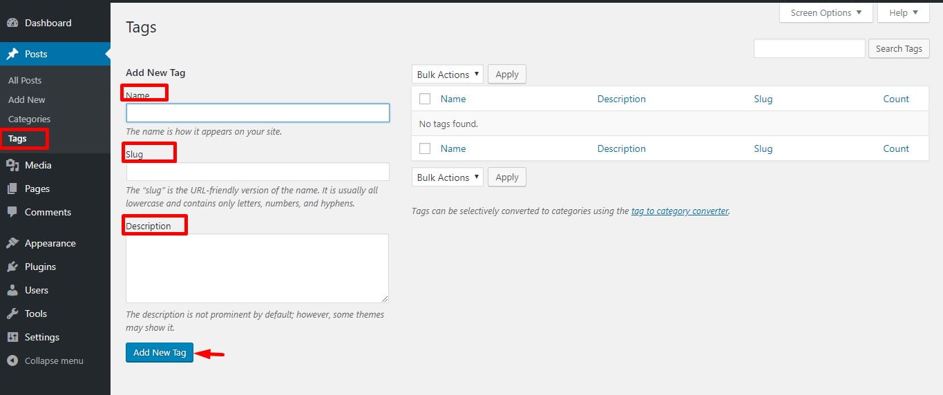 Hướng dẫn sử dụng wordpress Tags