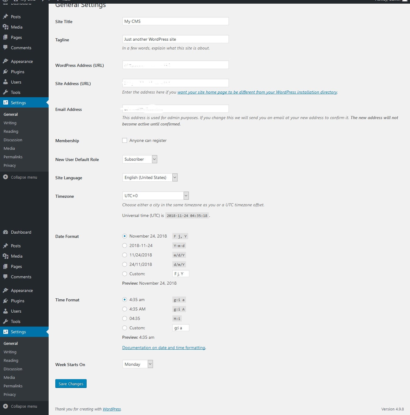 Hướng dẫn sử dụng WordPress General: Cài đặt tổng quan
