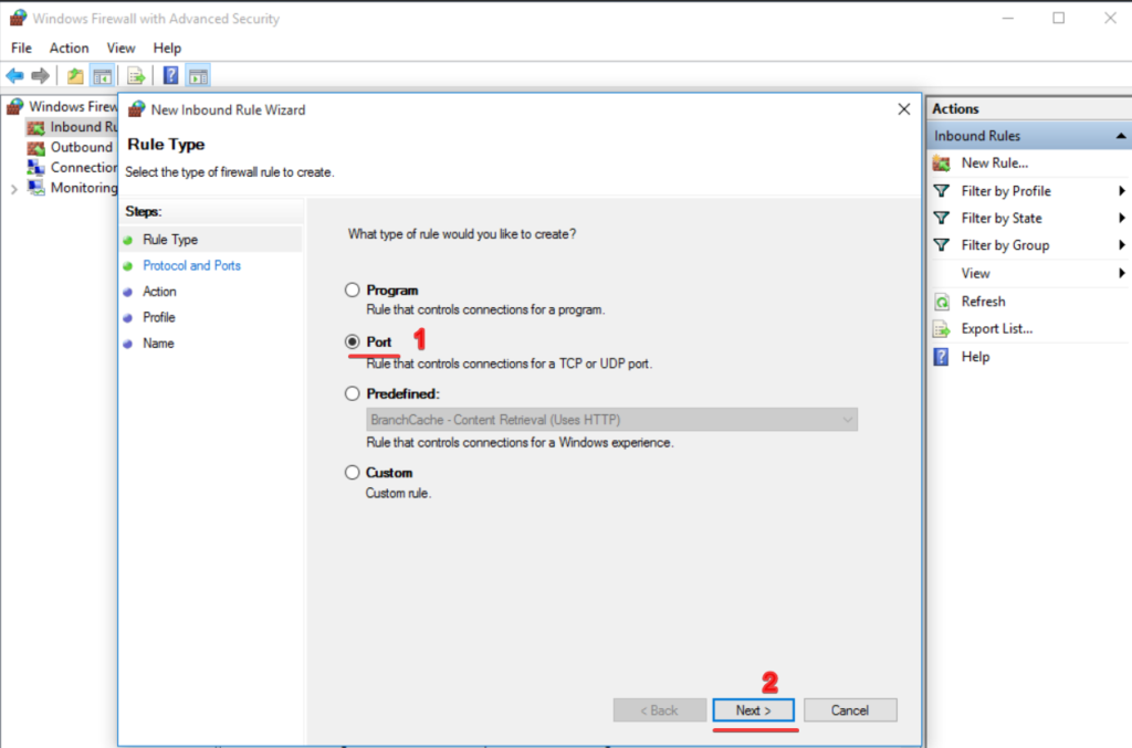huong dan mo port rule tren windows firewall 6462 2