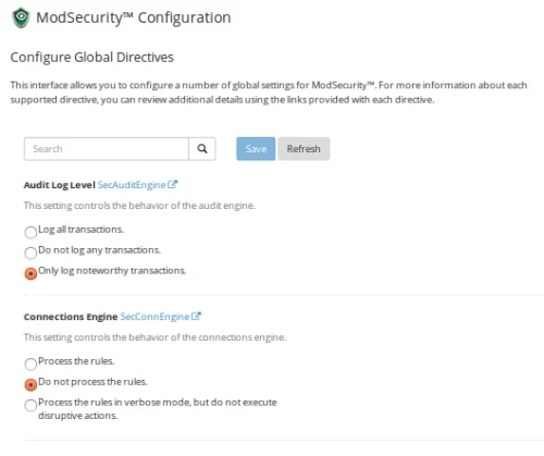 Giao diện WHM’s ModSecurity™ Configuration