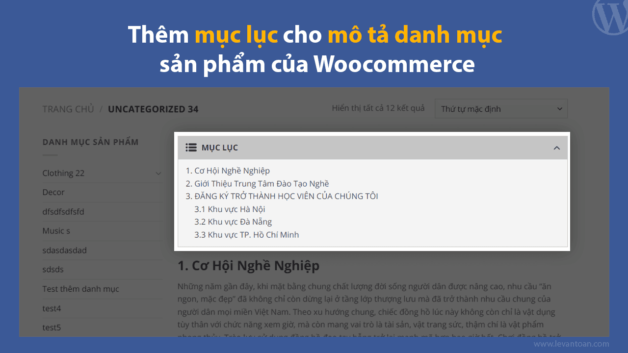 Cách thêm mục lục (table of content) cho mô tả danh mục sản phẩm